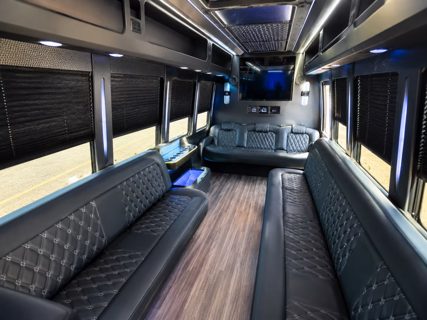 Passenger seating aboard a party bus rental serving Cincinnati